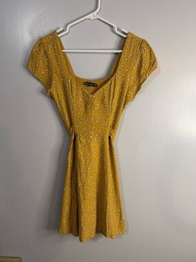 Abercrombie & Fitch Mustard Yellow Floral Square-Neck Mini Dress Size XS